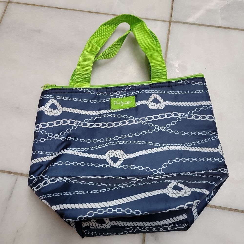 Thirty One Chains Nautical Ahoy Canvas Insualted Lunch Tote Bag Nautical Navy